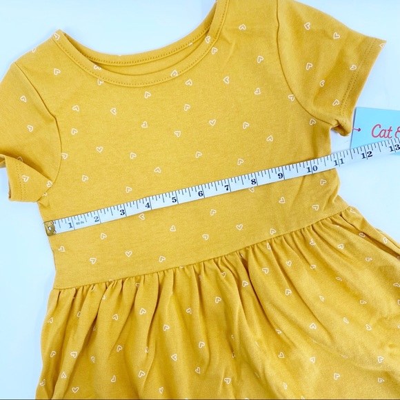 Cat & Jack Girls Toddler Short Sleeve Heart Printed Knit Dress MUSTARD Size 4T - Picture 6 of 10
